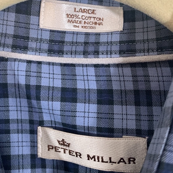 Peter Millar Blue Plaid Long Sleeve 100% Cotton Button Up Shirt size L - Picture 2 of 12